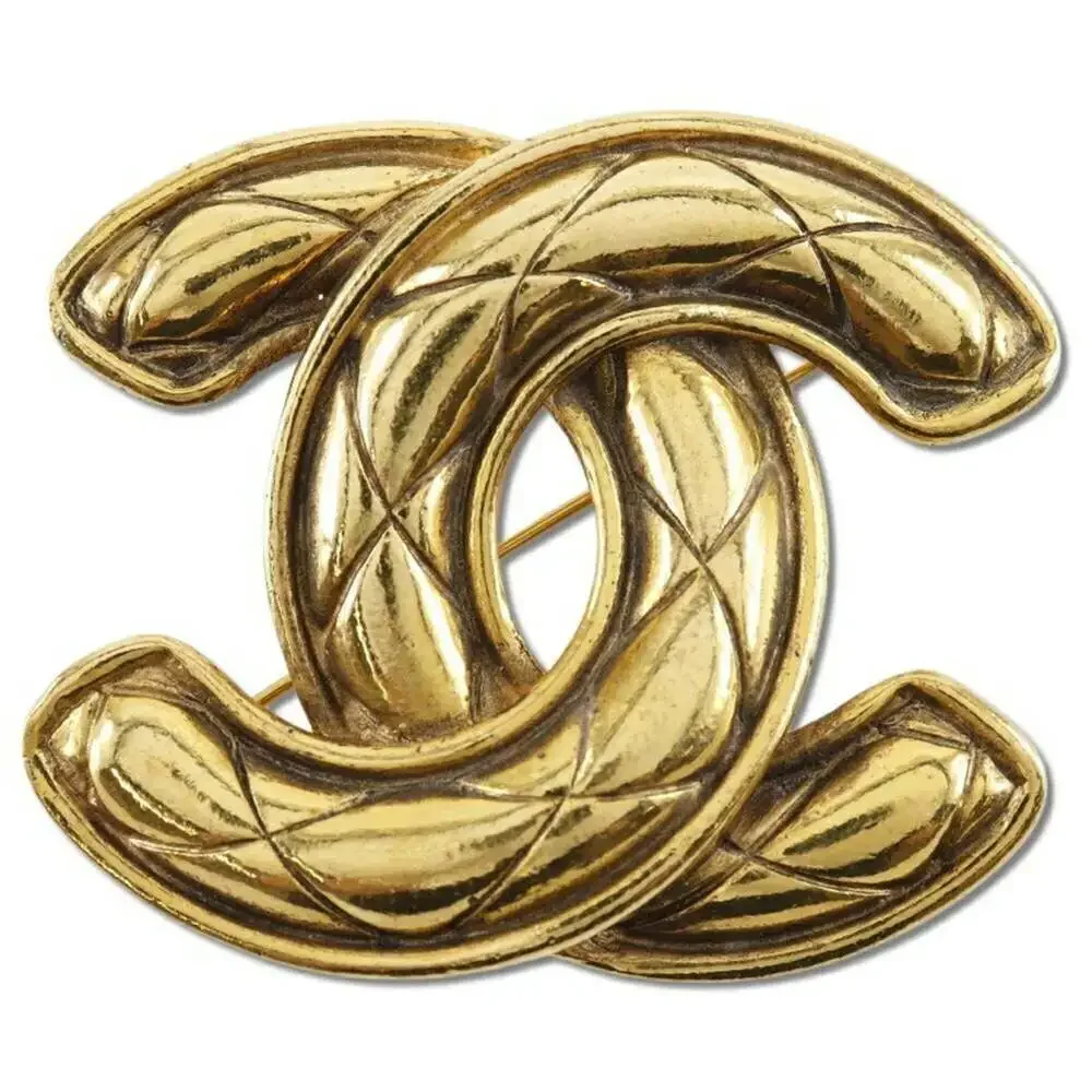 CHANEL Authentic Gold Logo Brooch